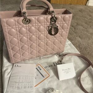 Dior Pale Pink Quilted Leather Tote with Silver Hardware